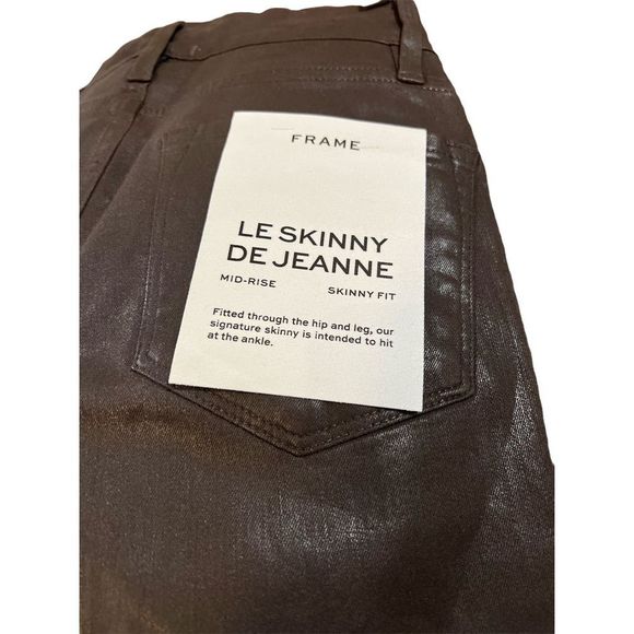 NWT FRAME Chocolate Brown Coated Jeans Denim Pants Size 26 - Picture 6 of 16